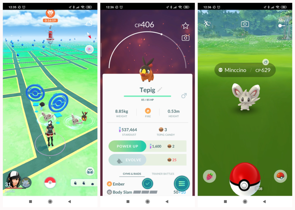 Capturas de ecrã do Pokémon GO