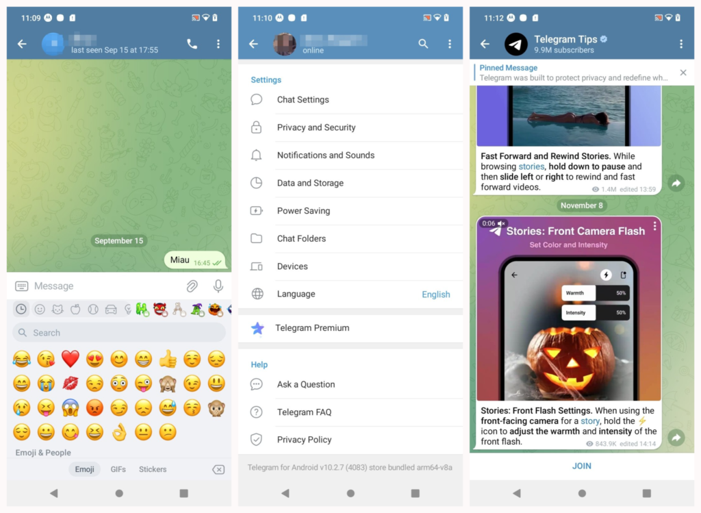 Capturas de ecrã do Telegram